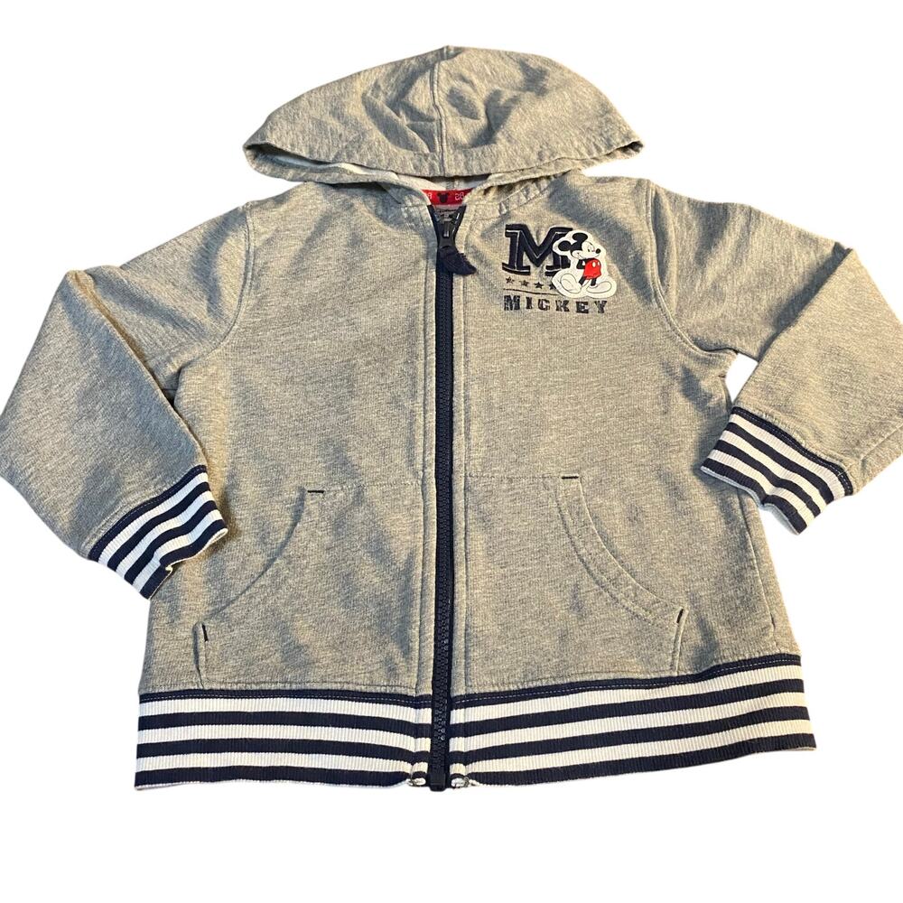 Disney Mickey Mouse light gray large graphic full zip‎ hooded sweatshirt SIZE 4